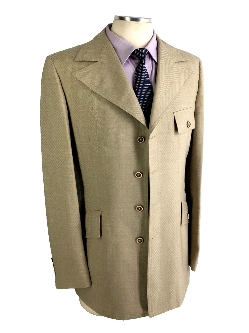 40L Unbranded USA Mens 1970s Vintage 4 Button Cotton Blazer Jacket Herringbone